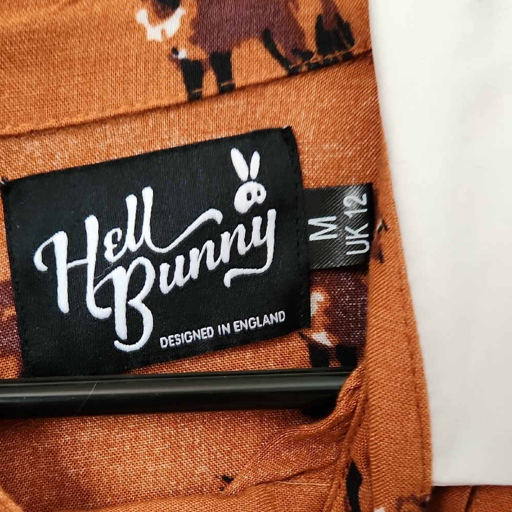 Hell Bunny Rust Fox Print Mini Dress with White Collar - Picture 3 of 5